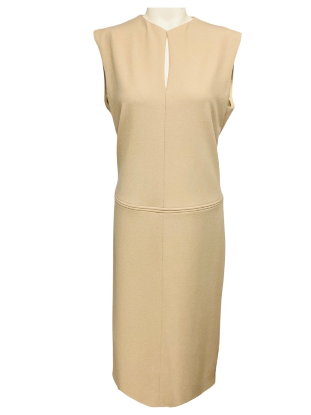 JIL SANDER TAN SLEEVELESS WOOL MIDI DRESS